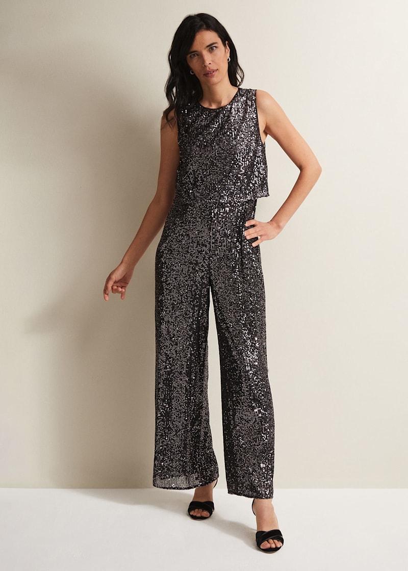 Sequin wide best sale leg jumpsuit