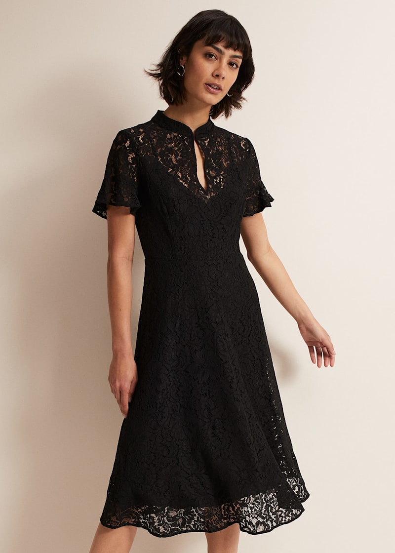 Black midi lace dress online