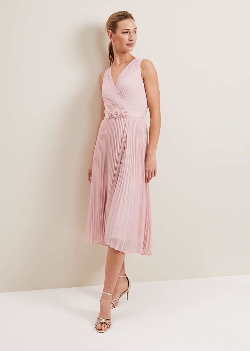 Blush pleated midi dress hotsell