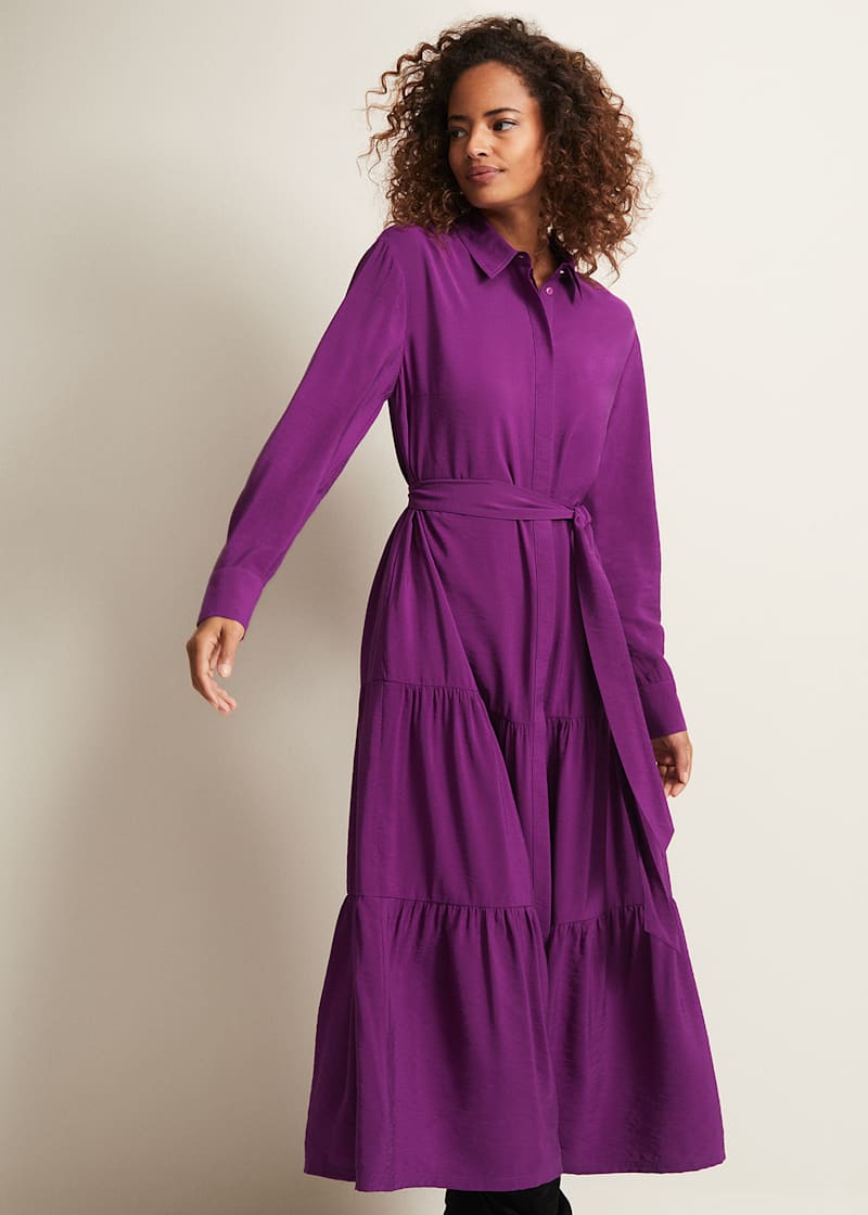Purple Shirt Midaxi Dress with Tiered Skirt Phase Eight
