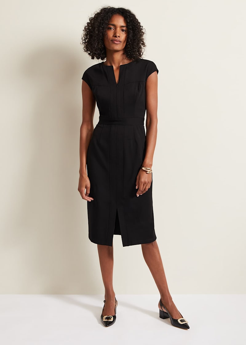 Black ponte sheath dress sale