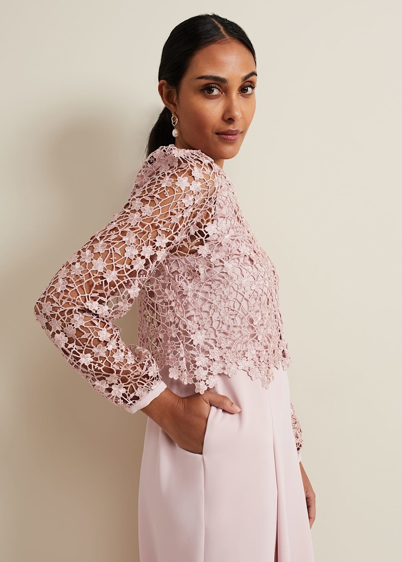 Petite Mariposa Pale Pink Lace Jumpsuit