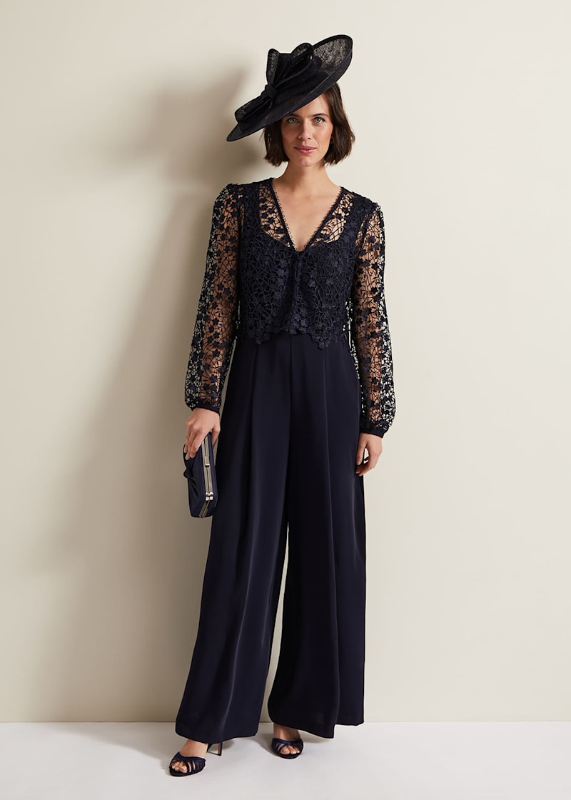 Lace jumpsuit sales navy