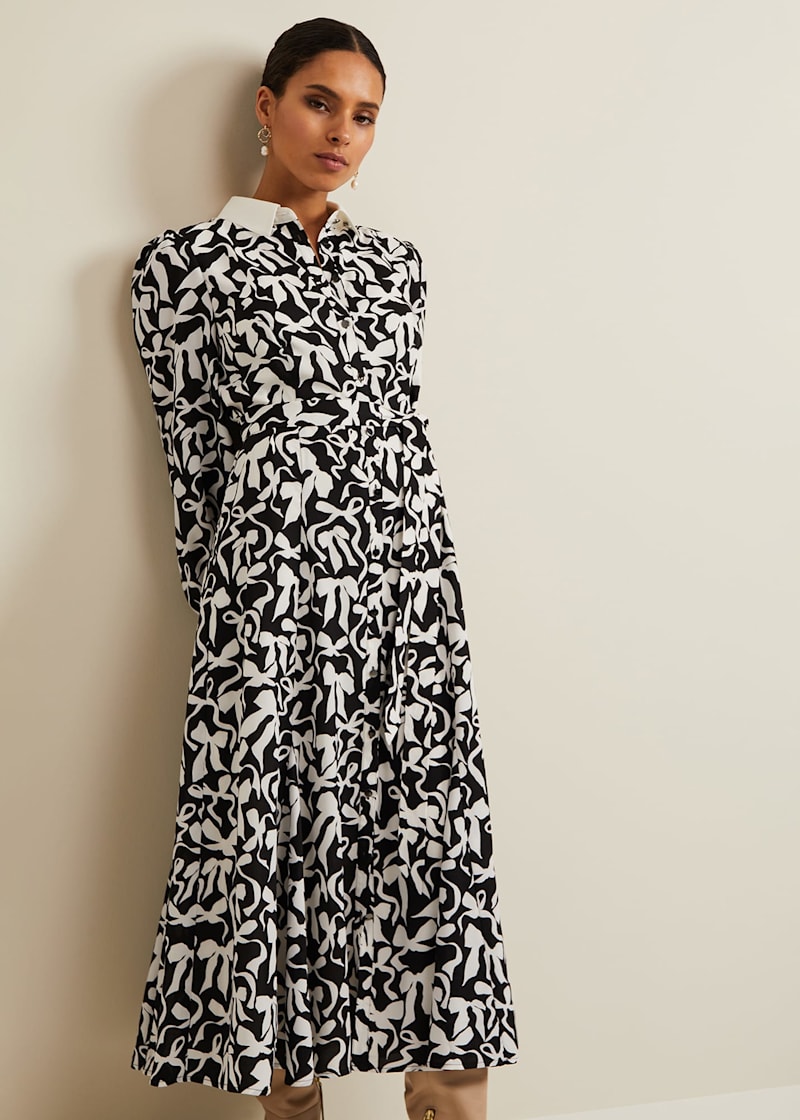 Petite Bonnie Black Bow Shirt Midi Dress | Phase Eight UK