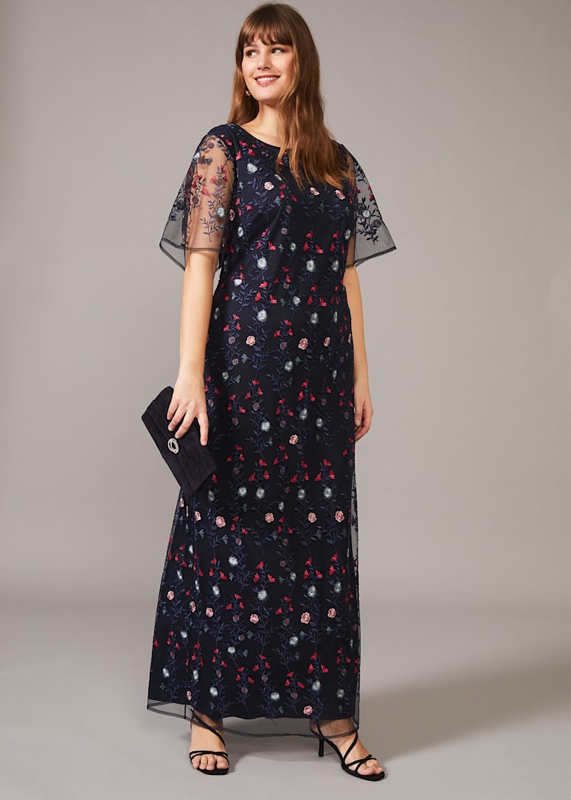 Sheer embroidered maxi dress best sale
