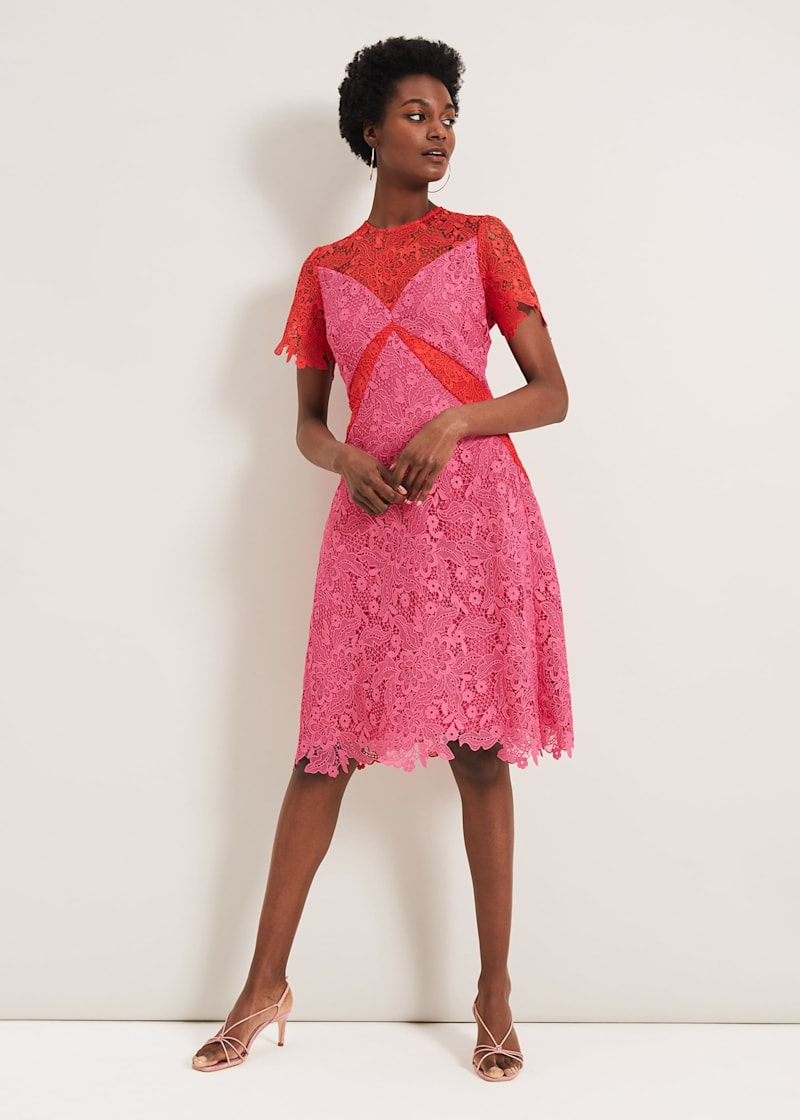 Short sleeve lace midi dress hotsell