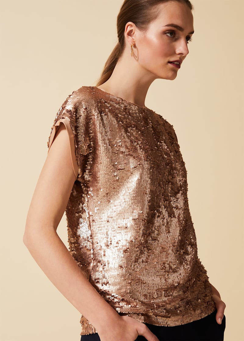 Rose gold sequin tops clearance