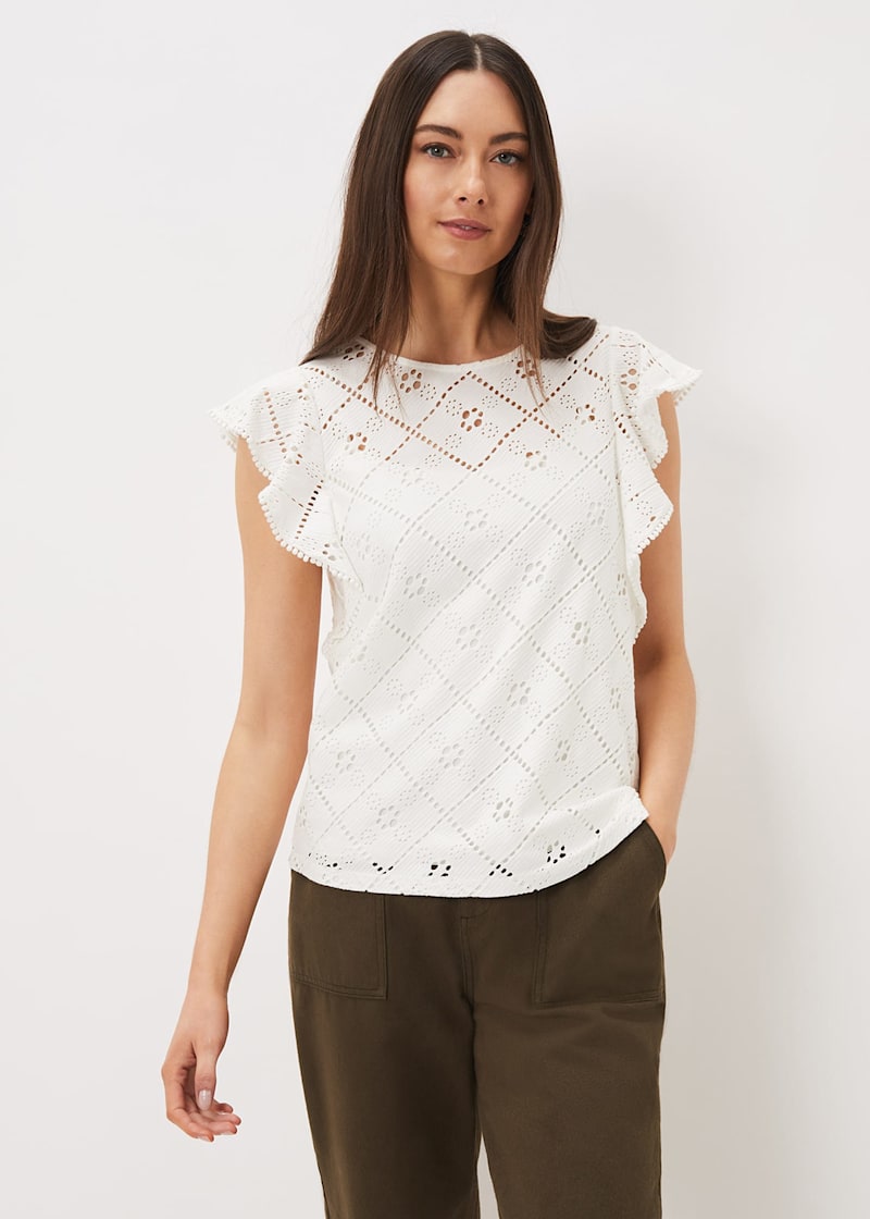 Guilana Cotton Frill Sleeve Lace Top