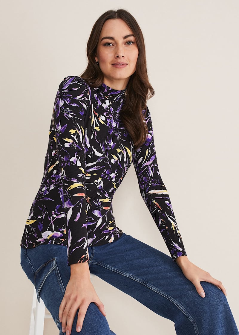 Floral high online neck top