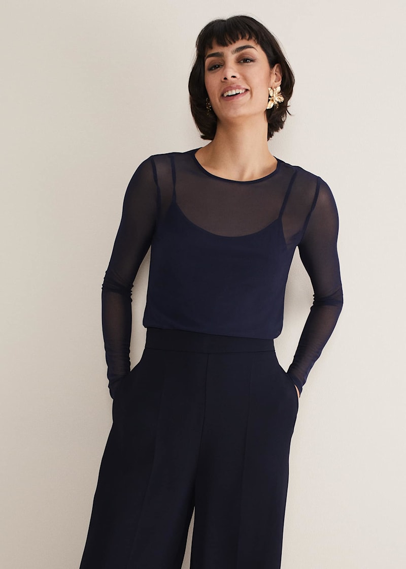 Eleena Navy Mesh Top