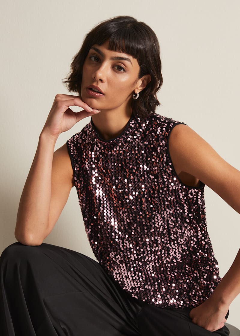 Middle Of The Night Sequin Top In Pink