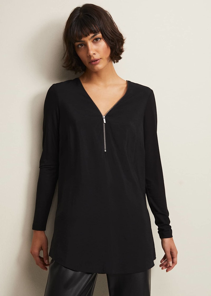 Longline blouse with zipper