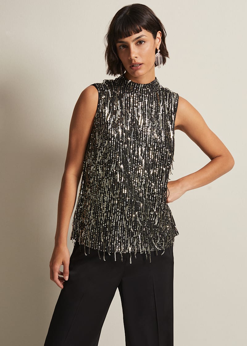 Kerrie Tassel Sequin Top | Phase Eight UK