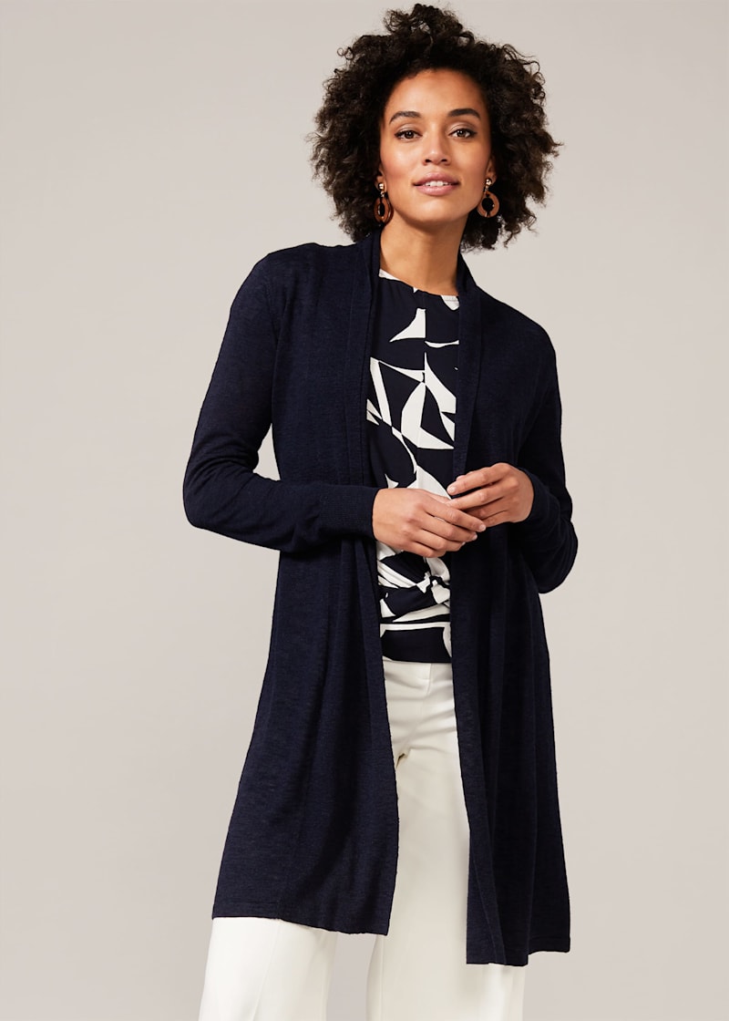Ladies navy longline cardigan discount