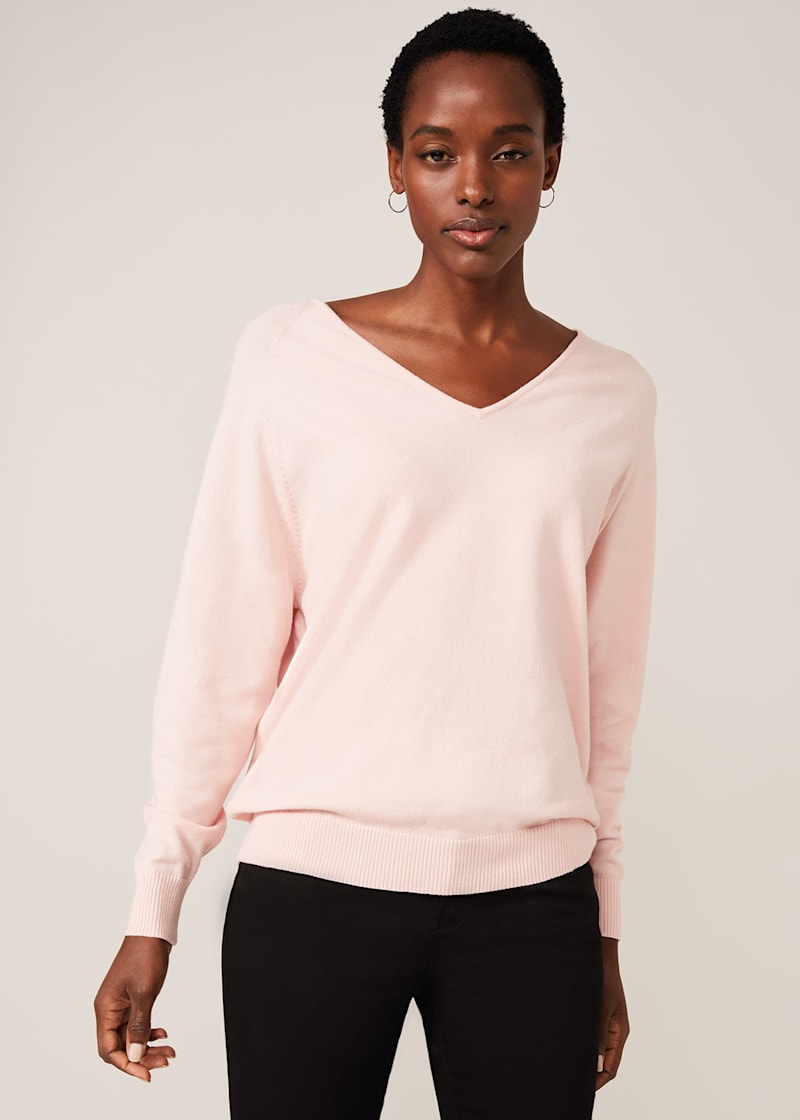 Pale pink v neck sweater hotsell