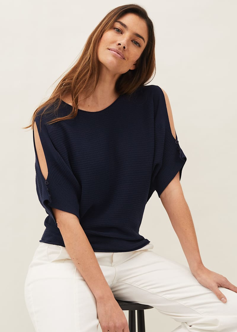 Navy off shoulder jumper discount