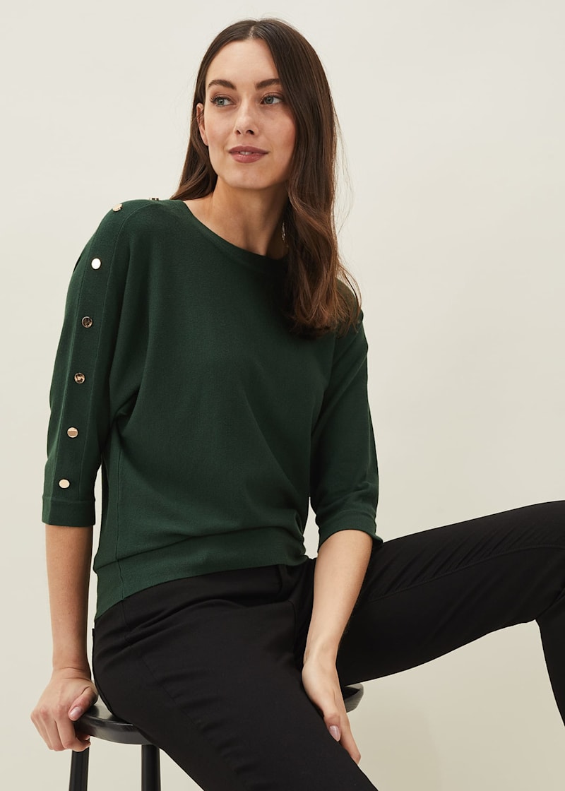 Cristine Button Detail Batwing Sleeve Jumper