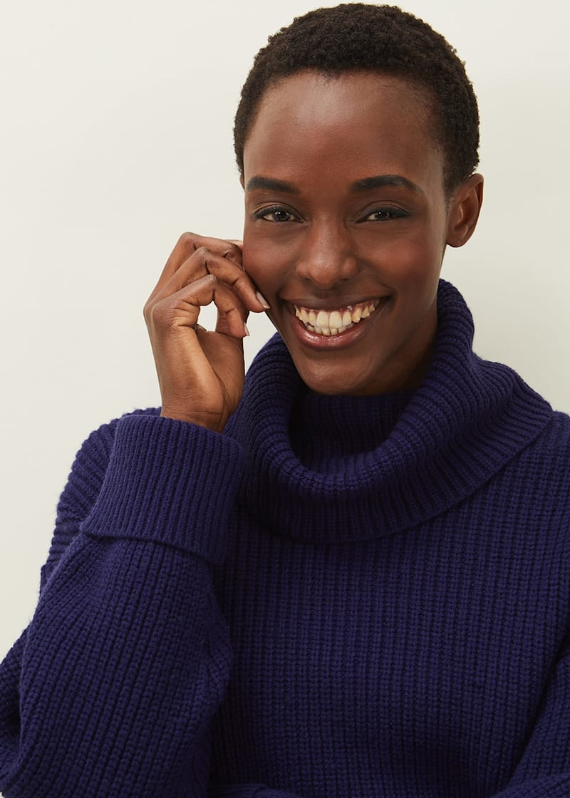 Ladies navy blue polo neck jumper discount