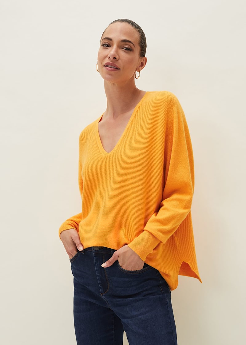 Kirste Textured Fine Knit V Neck Jumper
