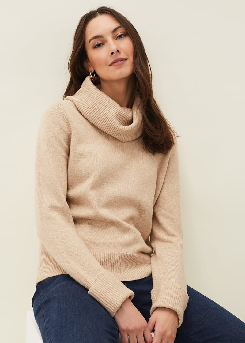 Camel cowl neck sweater online