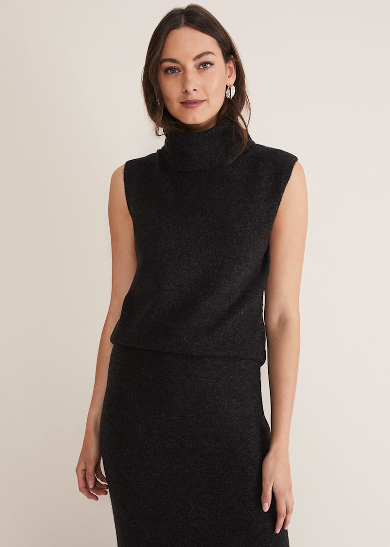 Black sleeveless clearance polo neck jumper