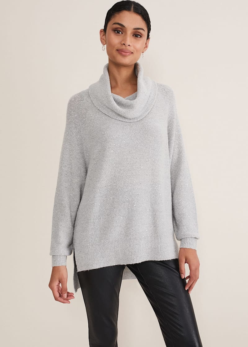 Grey cowl neck jumper store