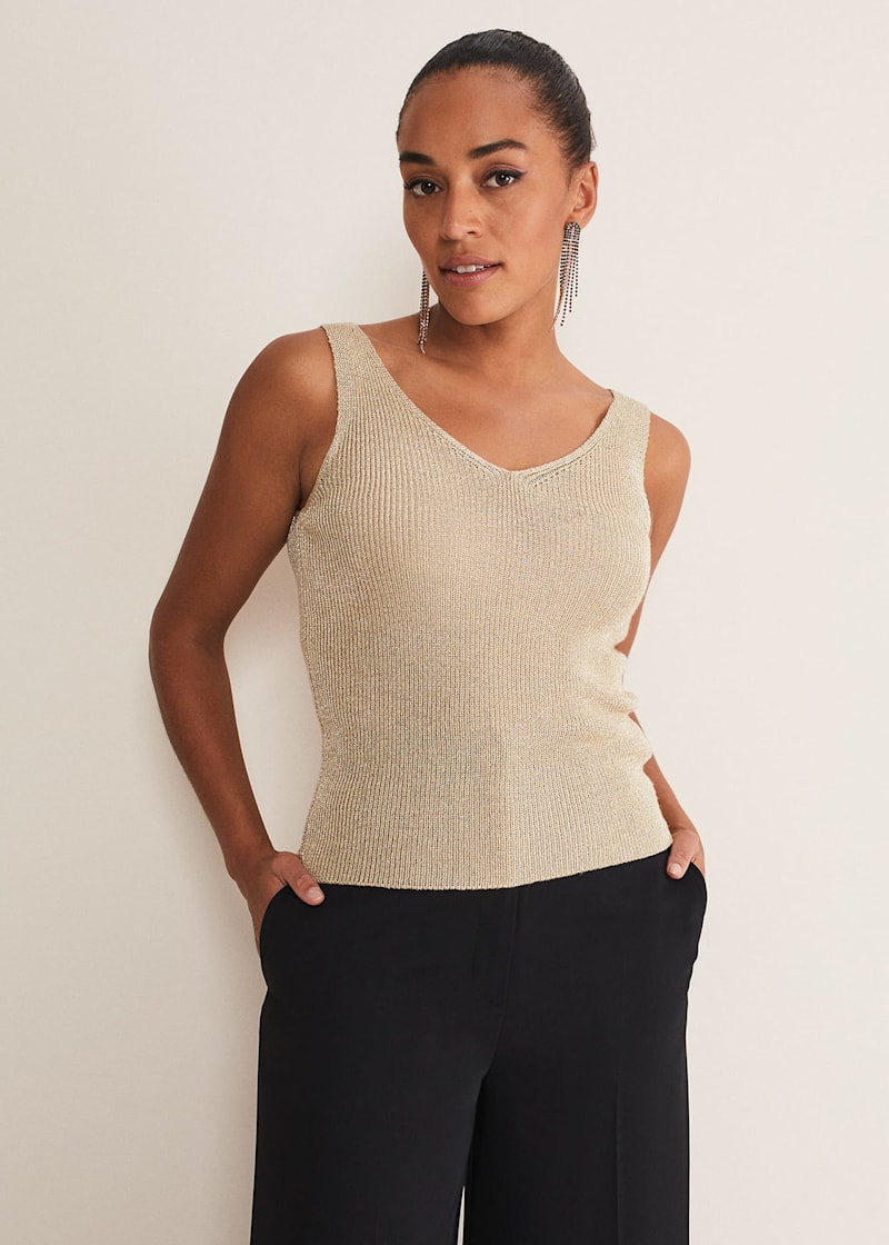 Gold knitted outlet vest top