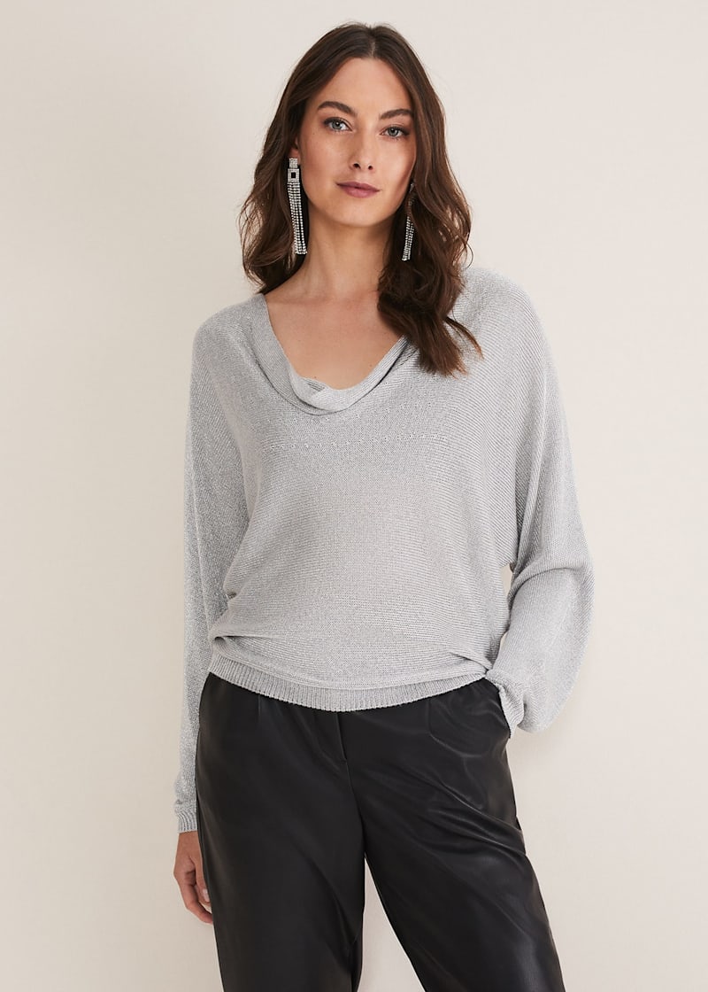Metallic v neck on sale sweater