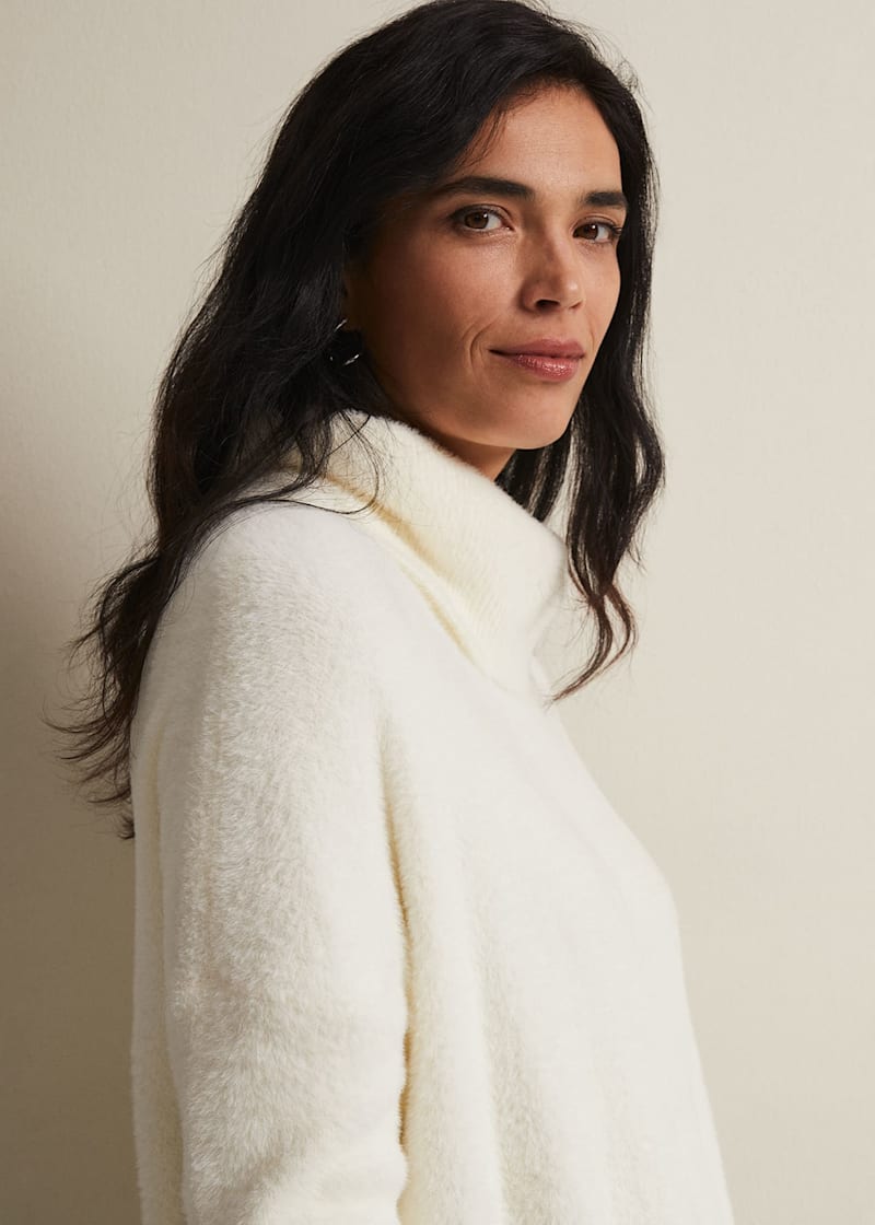 White fluffy roll neck jumper discount