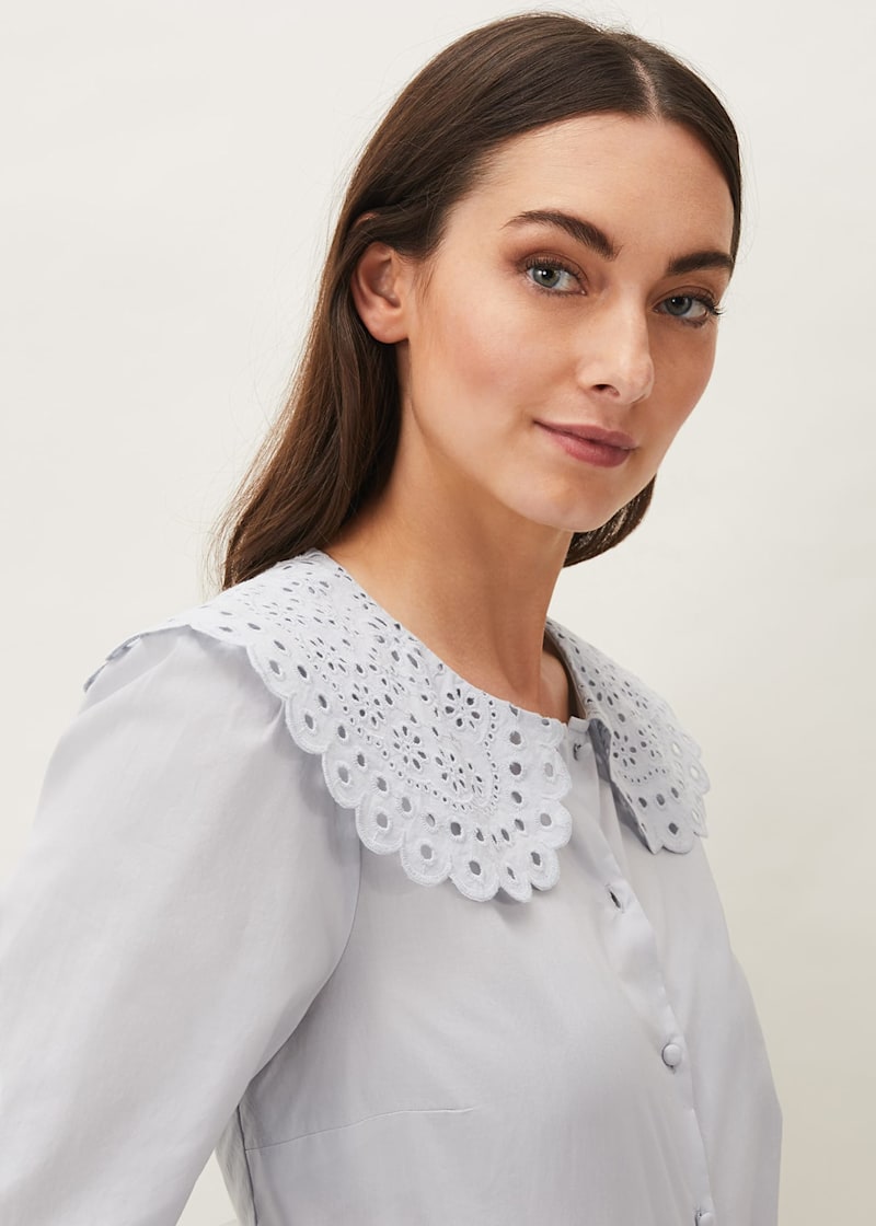 Scale EmbroideryScarf Collar Blouse