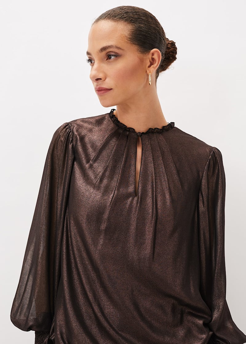 Zavia Metallic Foil Balloon Sleeve Blouse | Phase Eight UK