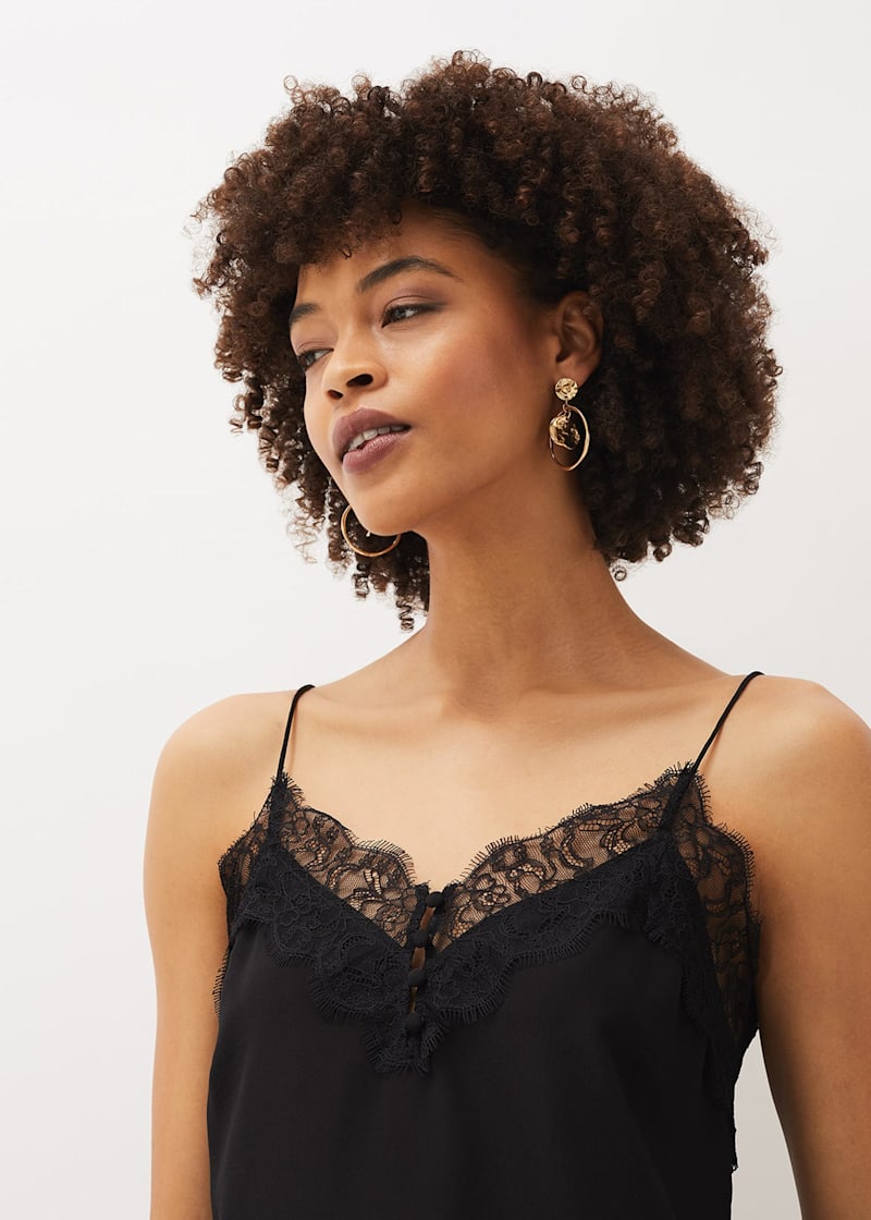 Lace Trim Silk Camisole