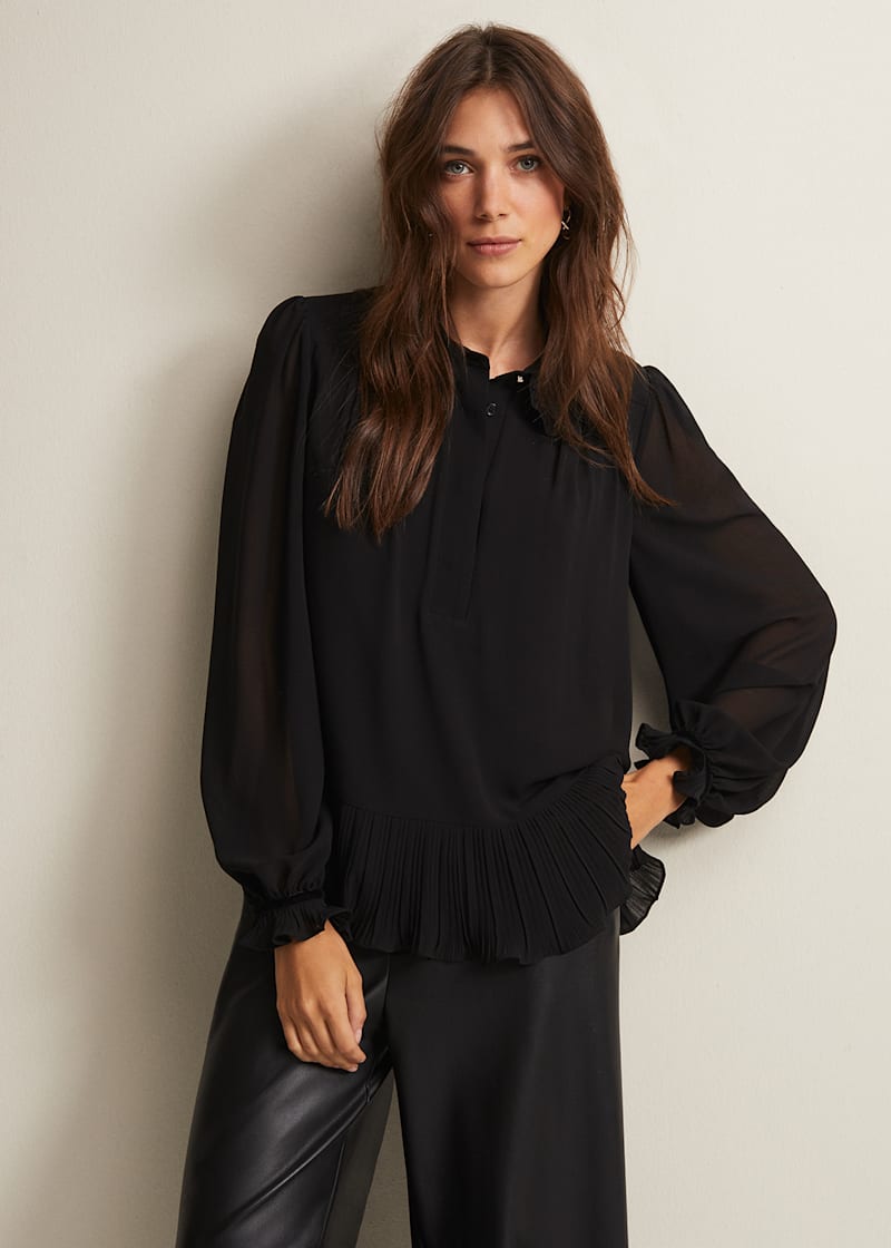 Black ruffle blouse clearance