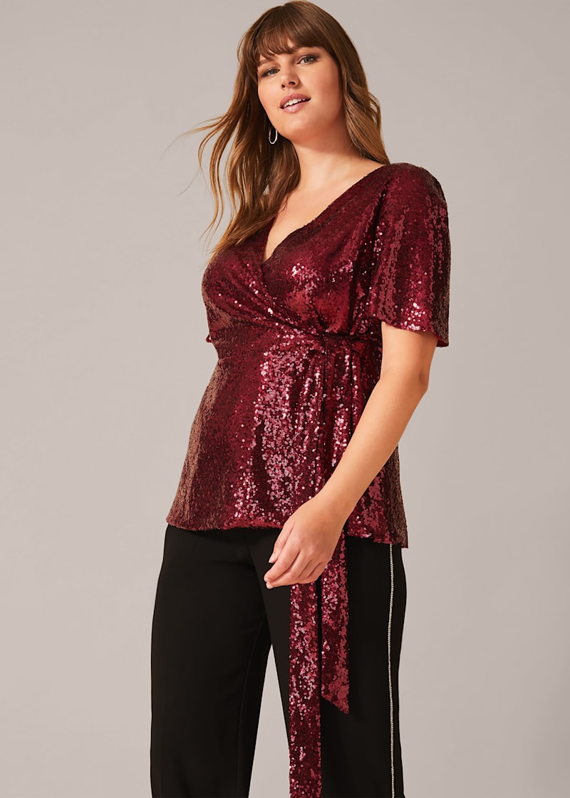Red sequin top plus size clearance