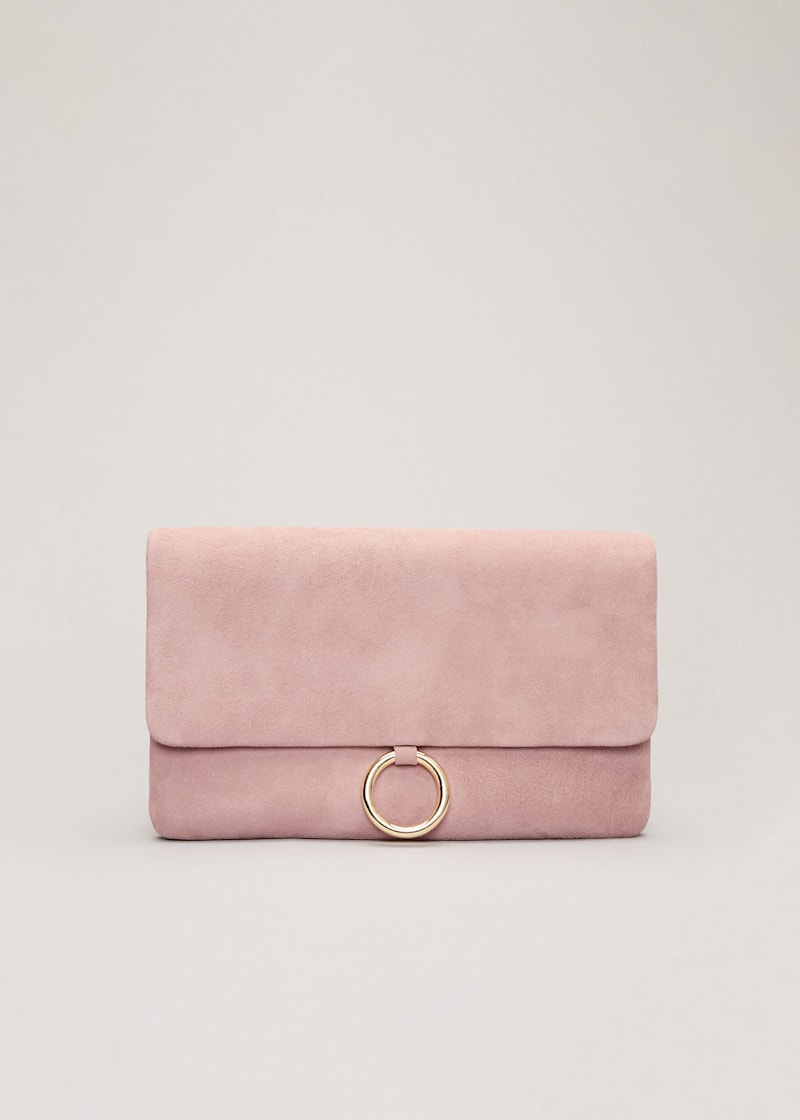 Dusty pink suede clutch bag deals
