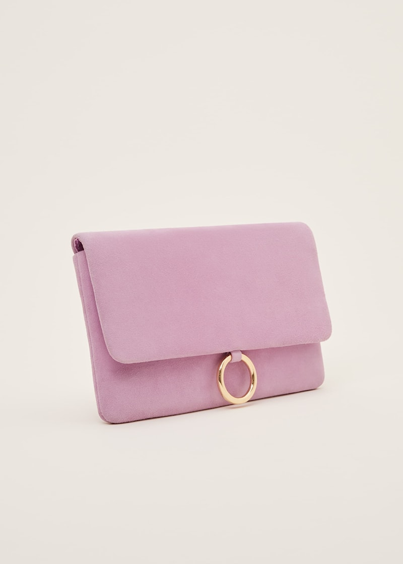 Pink suedette clutch bag sales