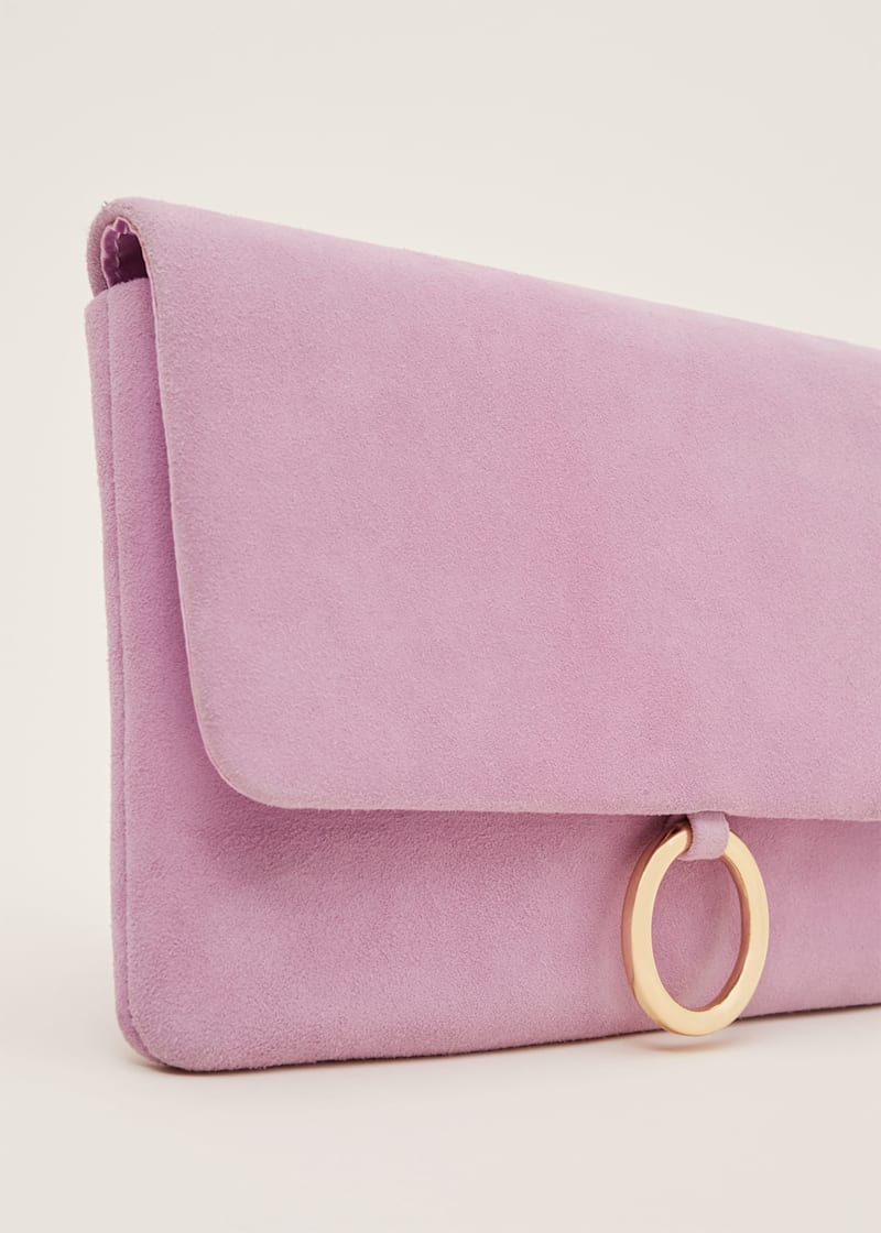 Lilac suede clutch bag best sale