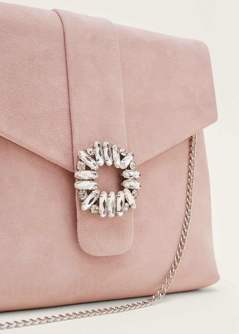 Blush suede clutch bag clearance