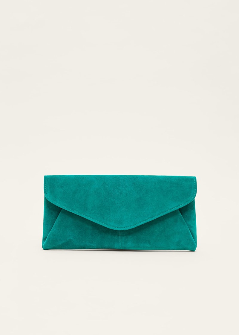 Green suede clutch store bag