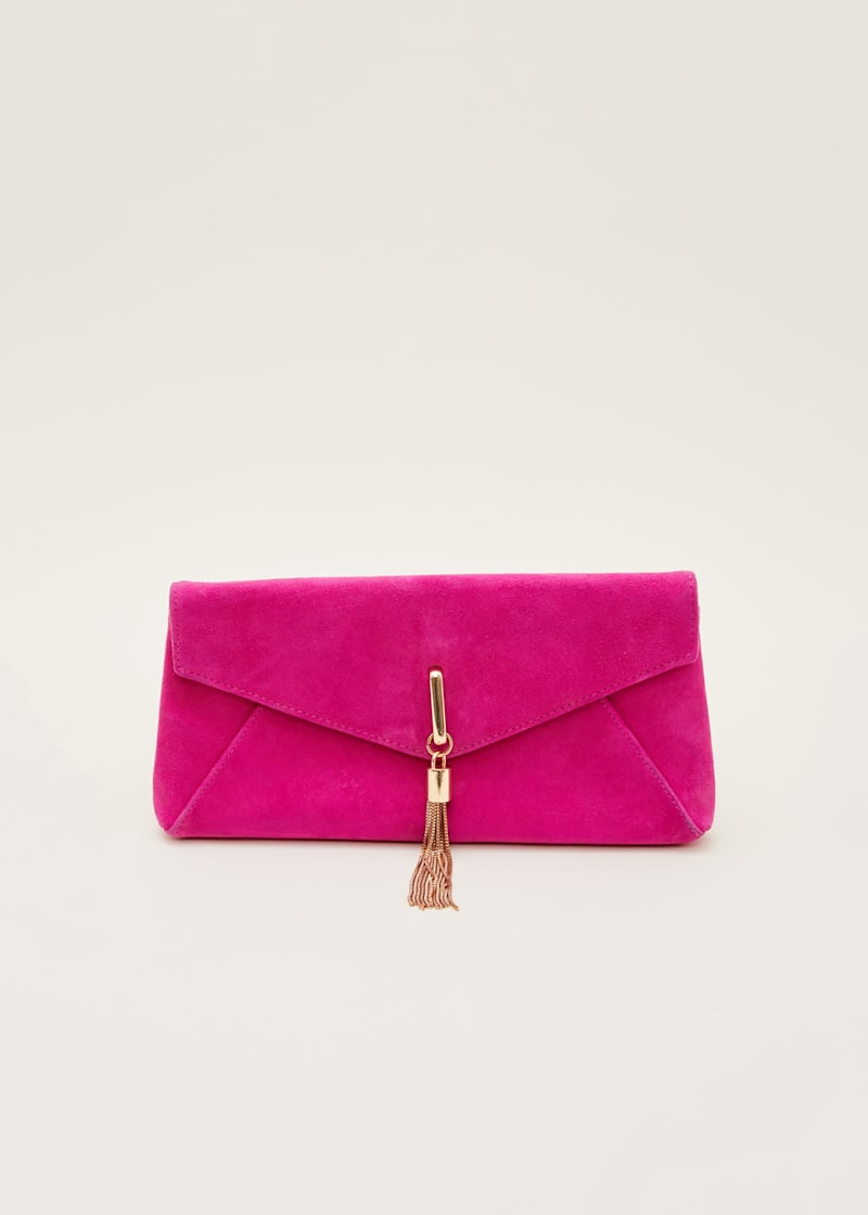 Fuschia pink suede clutch bag shop