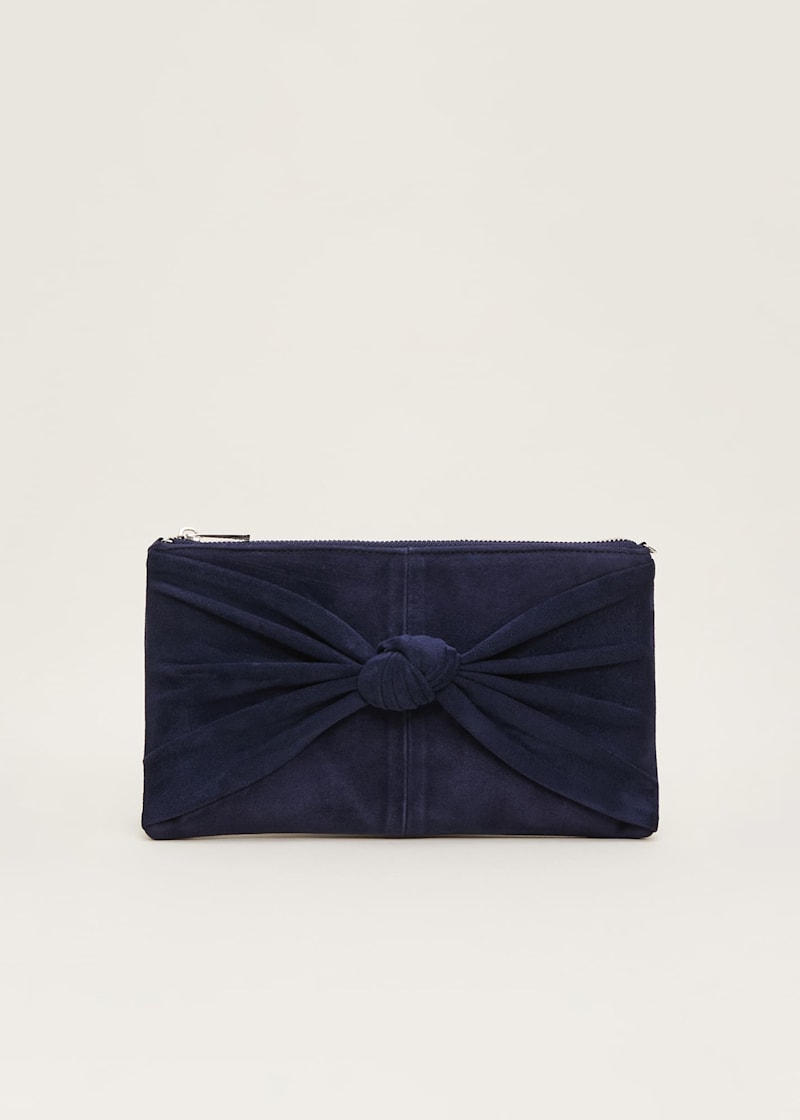 Dark navy suede clutch bag discount