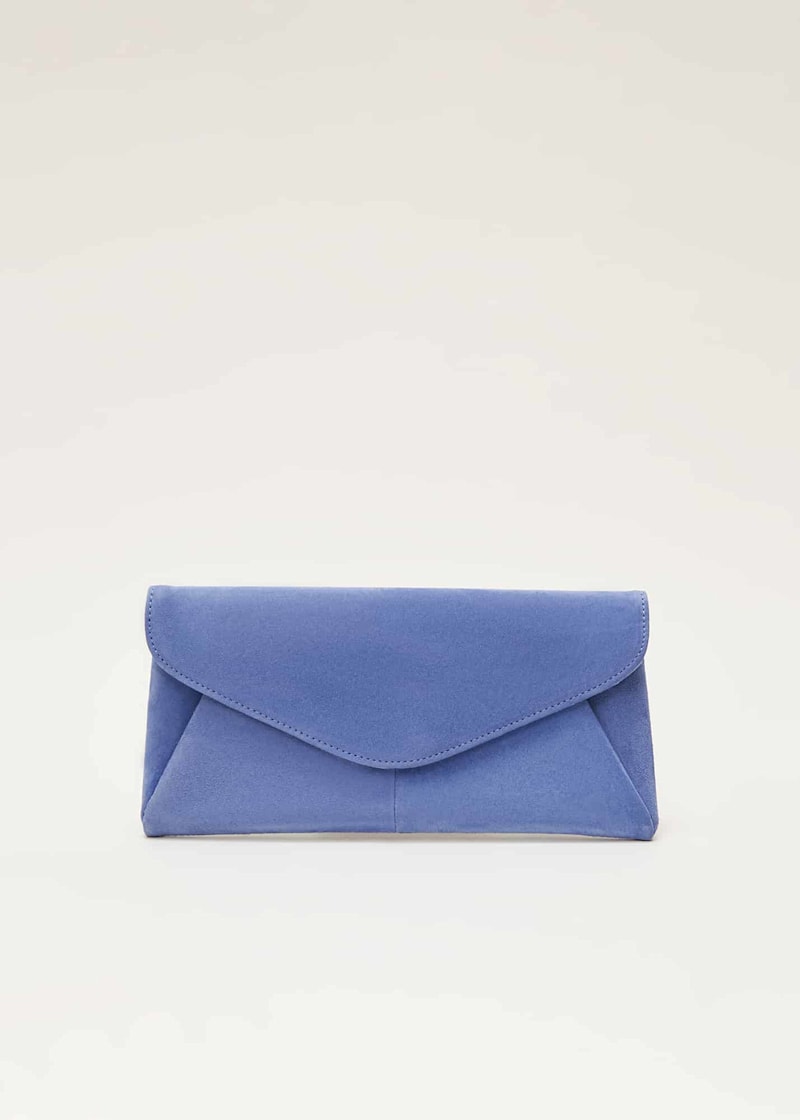 Blue suede clutch bag store