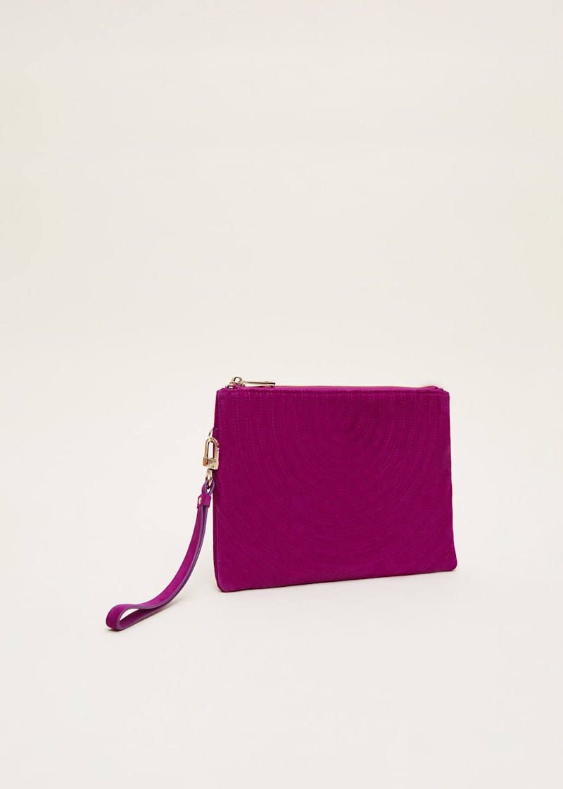 Dark Pink Suede Clutch Bag