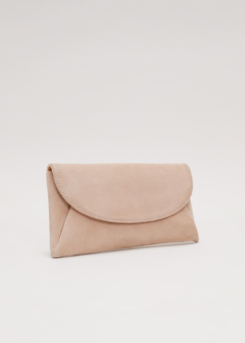 Pale pink suede clutch bag shop