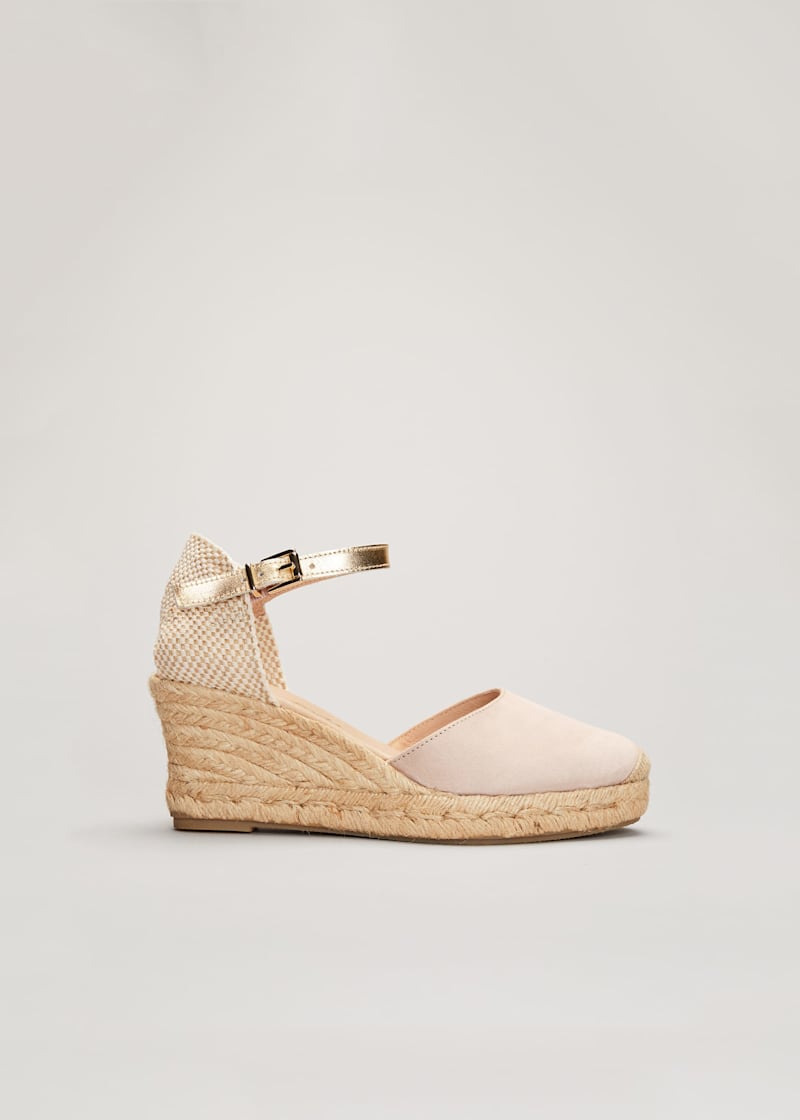 Ankle strap espadrille top wedges
