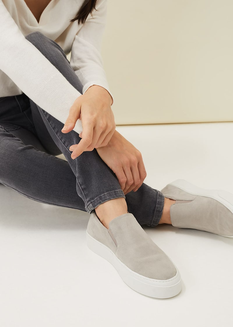 Grey suede slip on top
