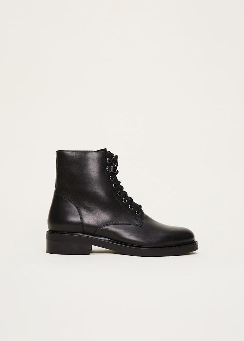 Black lace online up boots flat