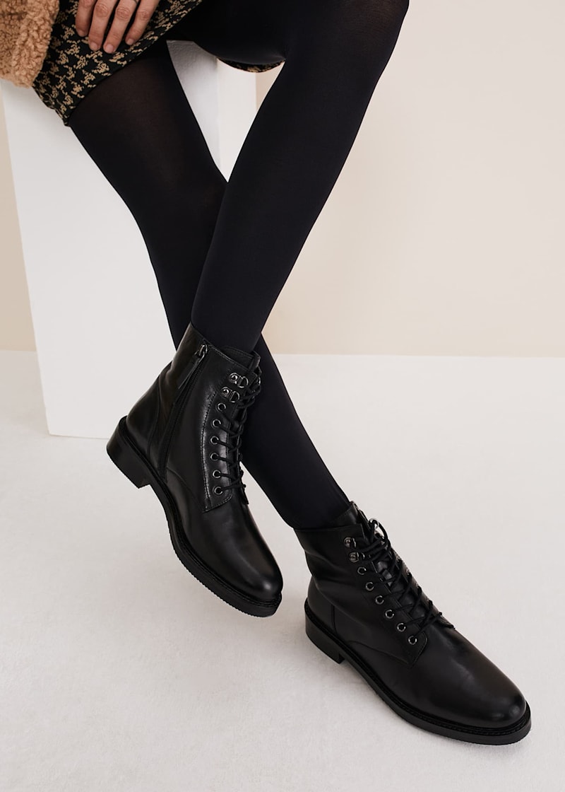 Flat black dress boots sales