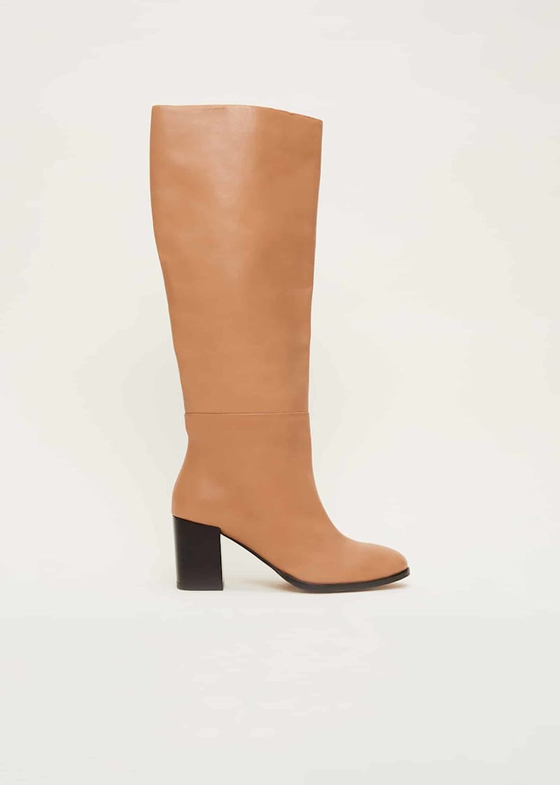 Camel knee high leather boots discount