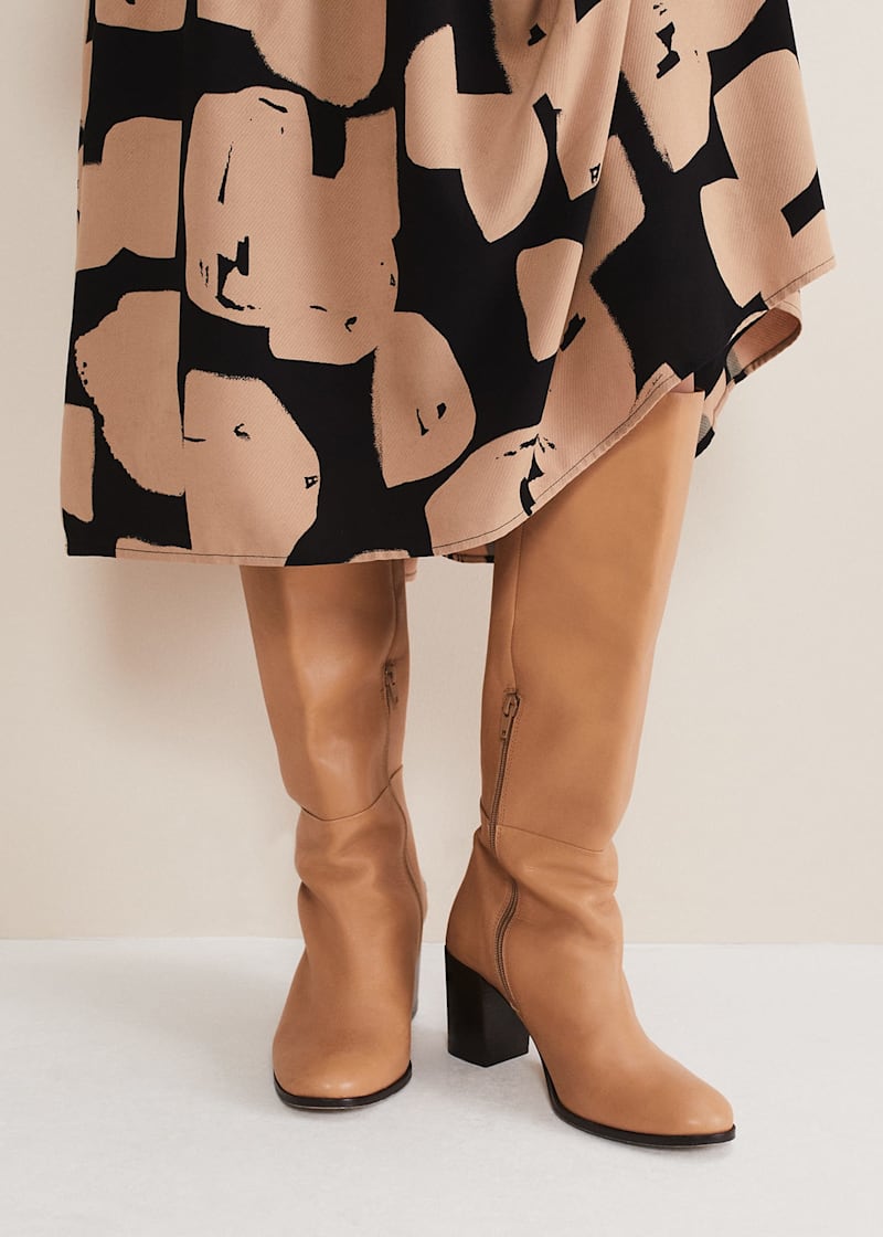 Camel leather knee high boots cheap
